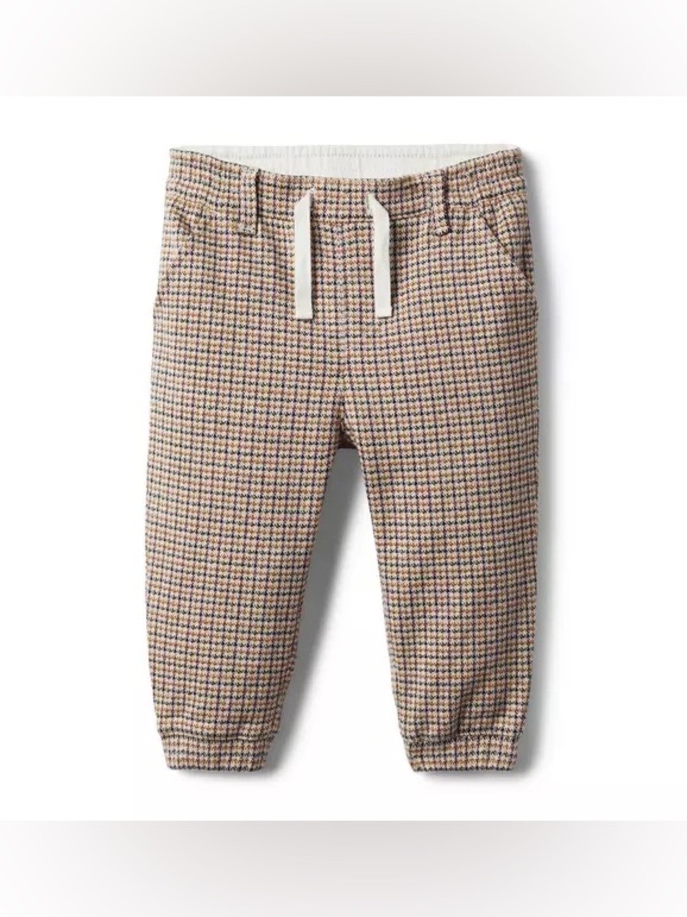 NWT - Janie and Jack Houndstooth Drawstring Joggers - Beige Multi Plaid 18-24 mo